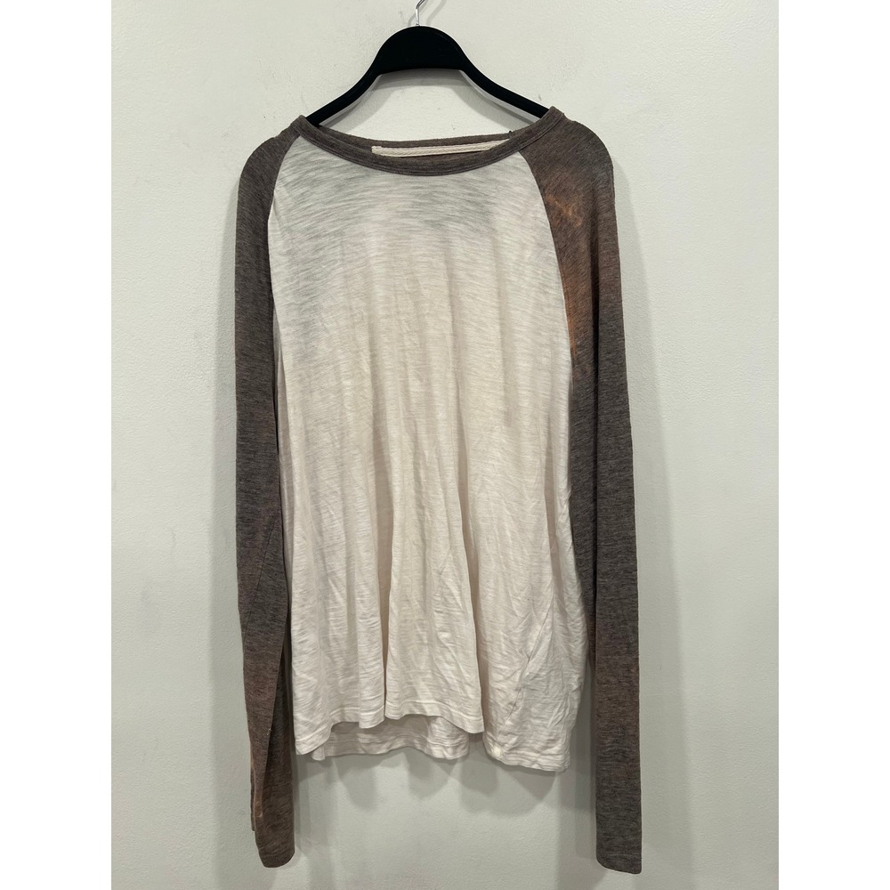American Eagle Men Large White Brown Raglan Long Sleeve Shirt Distressed 316109